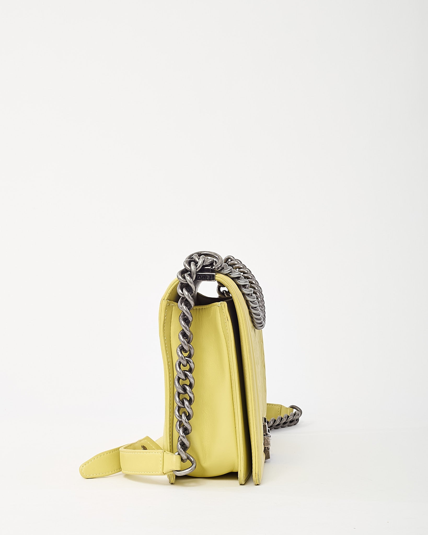 Chanel Lime Green Chevron Quilted Lambskin Leather Large Boy Bag with Ruthenium Hardware
