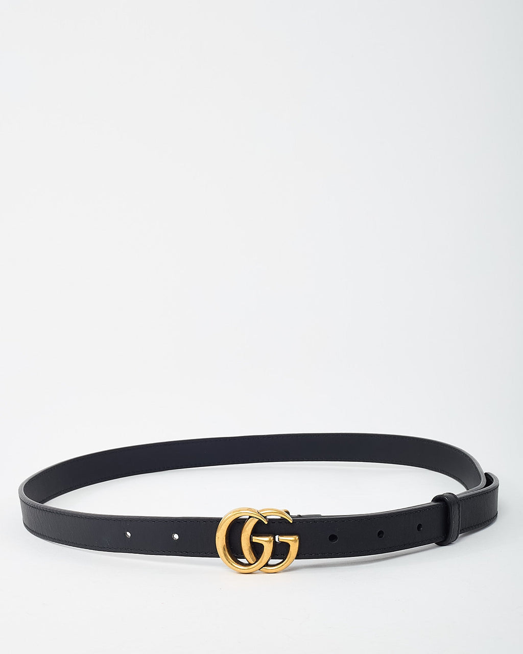 Gucci Black Leather GHW Thin GG Marmont Belt - 85/34