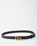 Gucci Black Leather GHW Thin GG Marmont Belt - 85/34