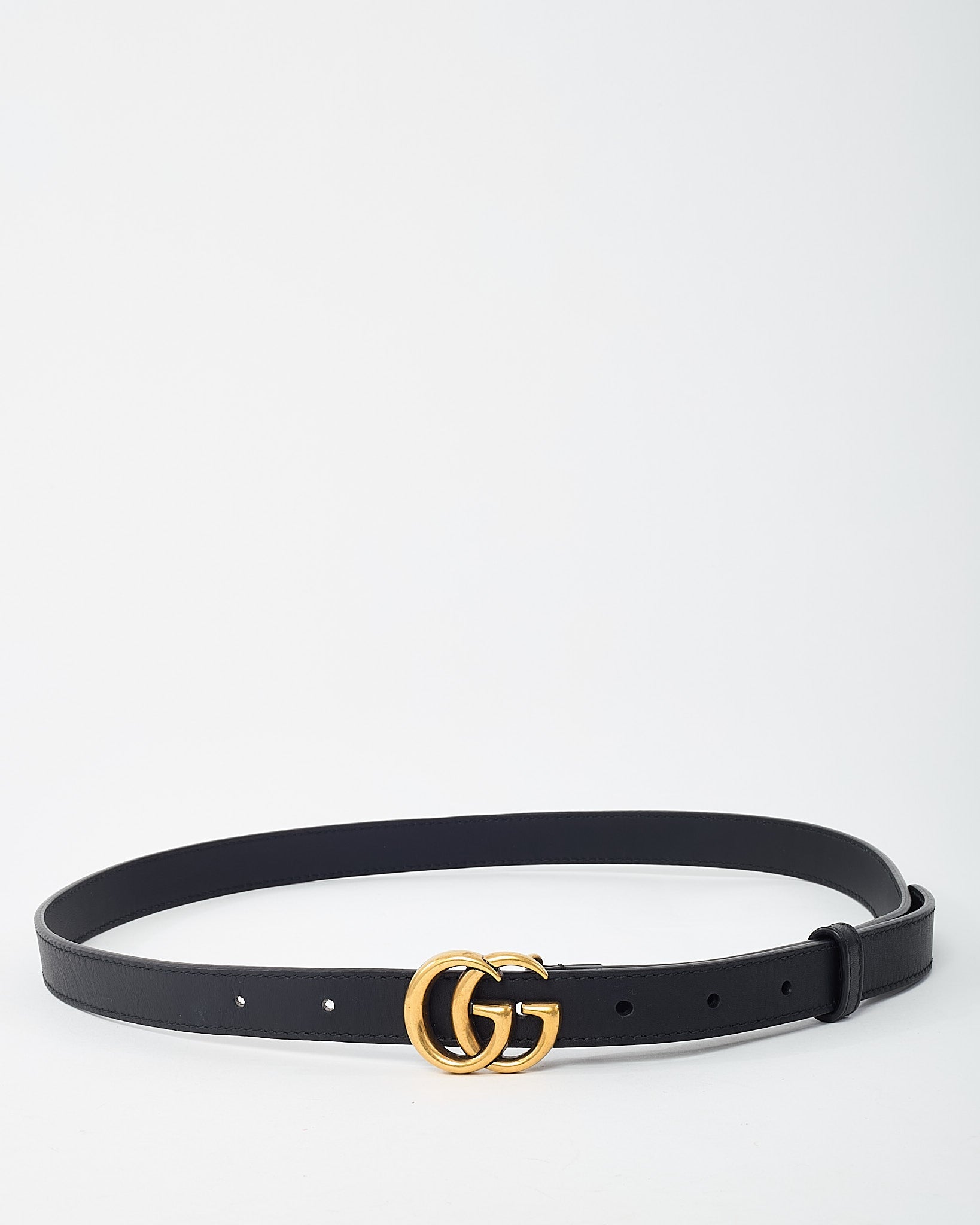 Gucci Black Leather GHW Thin GG Marmont Belt - 85/34
