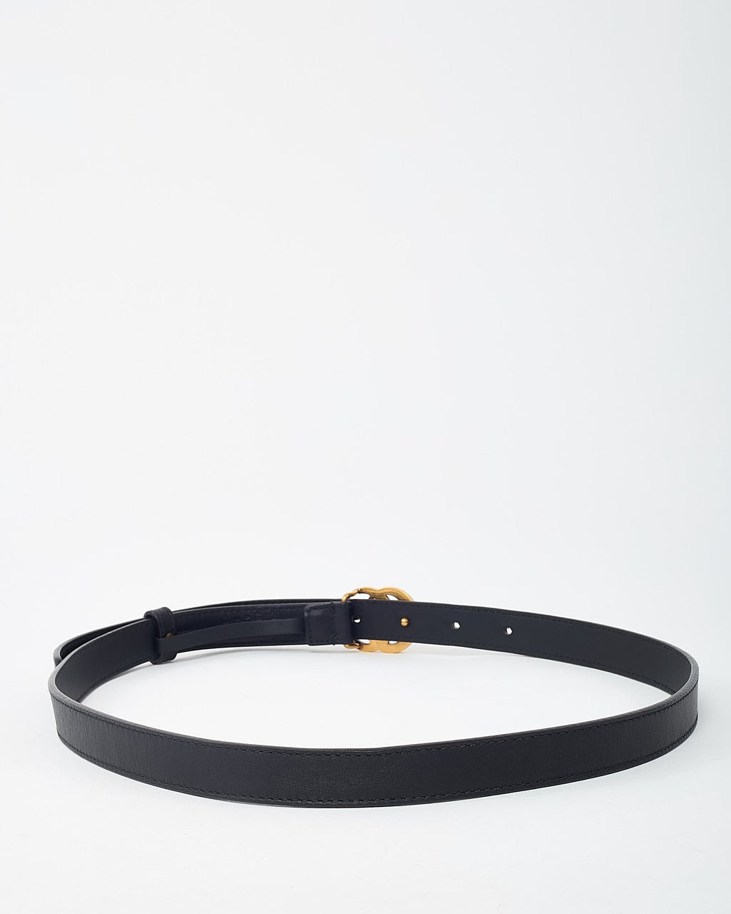 Gucci Black Leather GHW Thin GG Marmont Belt - 85/34