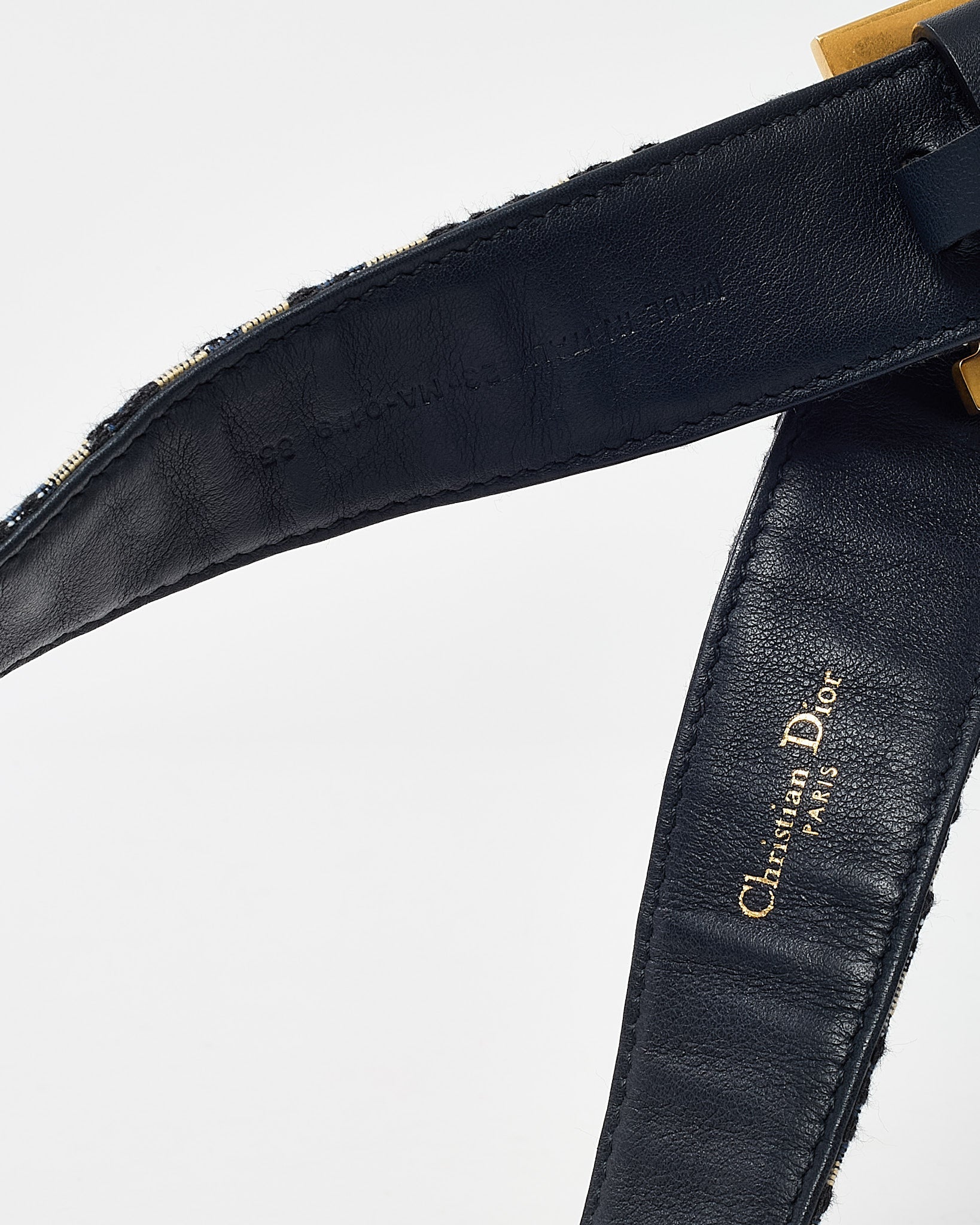 Dior Navy and White Monogram Oblique Jacquard Canvas Gold D DiorQuake Belt - 85