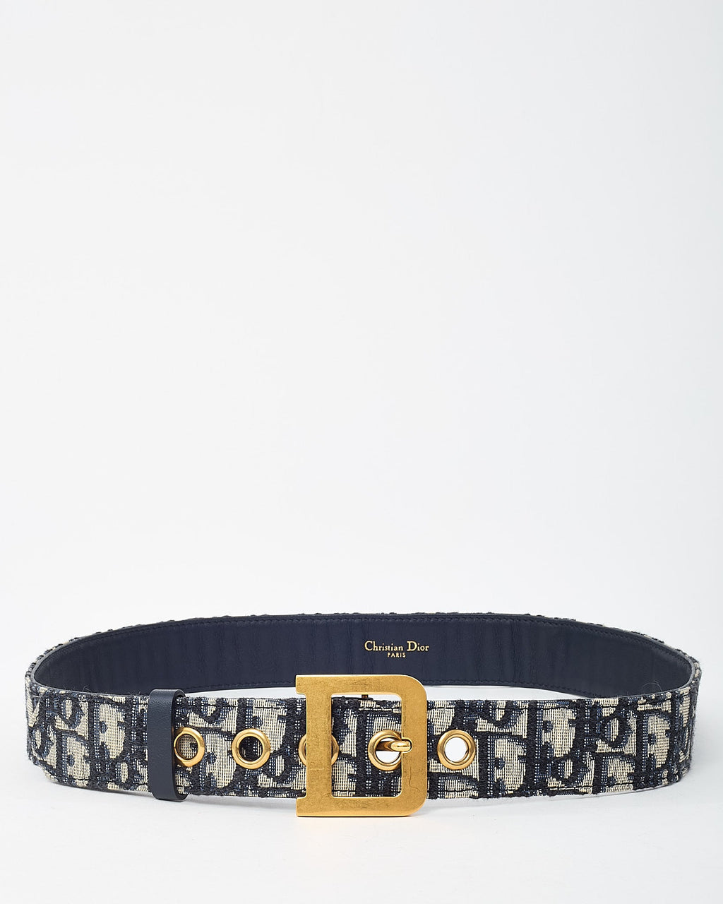 Dior Navy and White Monogram Oblique Jacquard Canvas Gold D DiorQuake Belt - 85