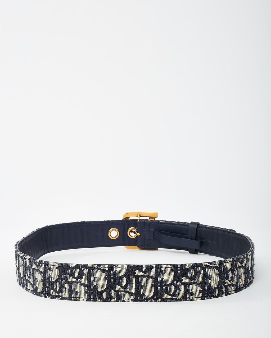 Dior Navy and White Monogram Oblique Jacquard Canvas Gold D DiorQuake Belt - 85
