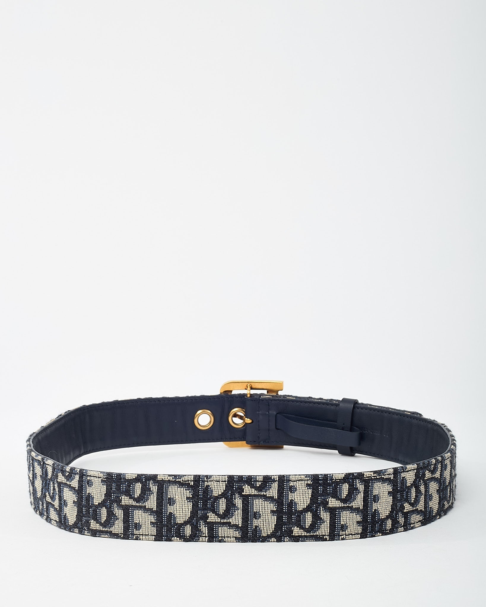 Dior Navy and White Monogram Oblique Jacquard Canvas Gold D DiorQuake Belt - 85