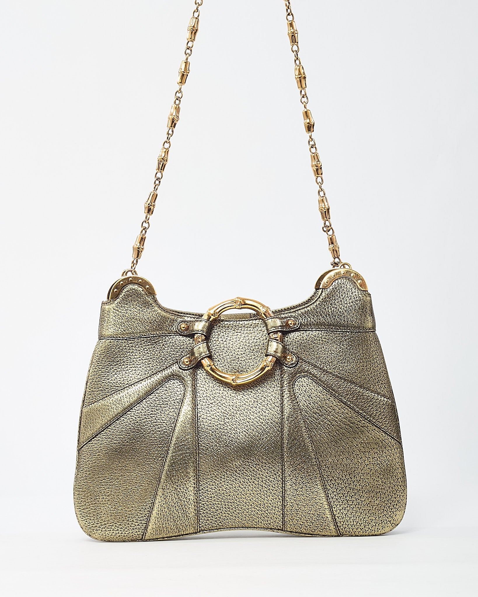 Gucci by Tom Ford Limited Edition Gold Leather Bamboo Chain Shoulder Bag