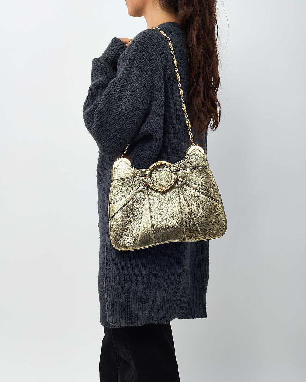 Gucci by Tom Ford Limited Edition Gold Leather Bamboo Chain Shoulder Bag