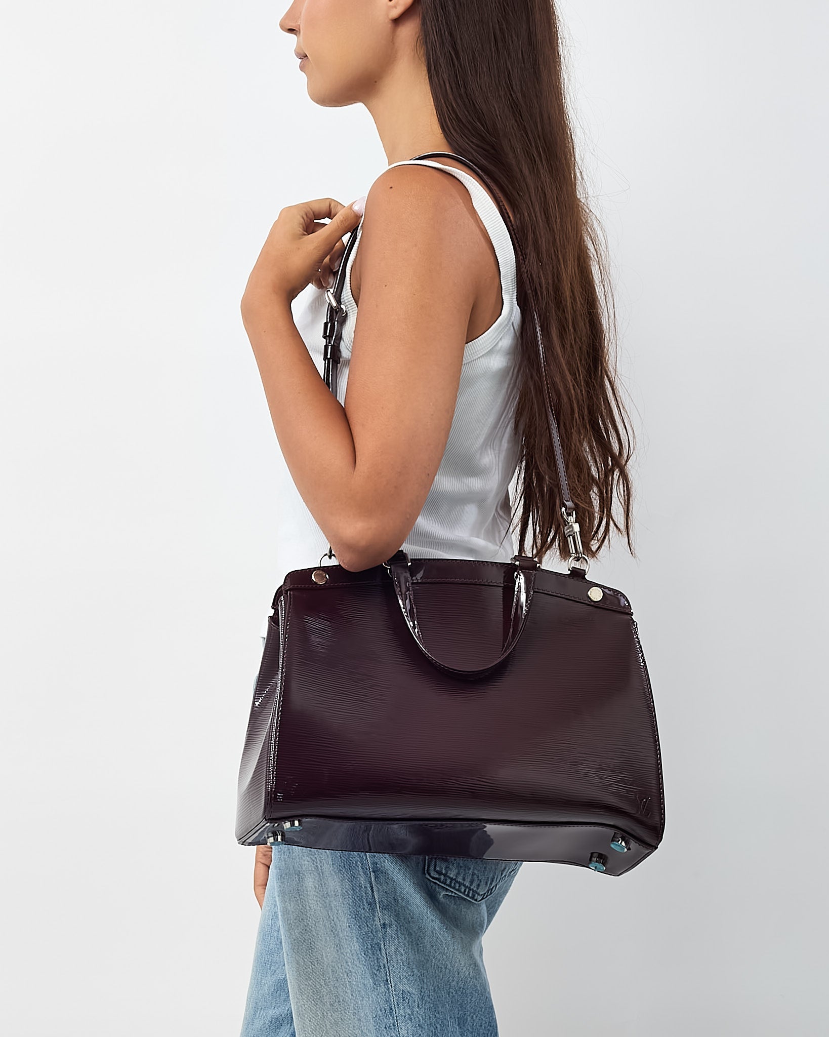 Louis Vuitton Purple Prune Shiny Epi Leather Brea MM Tote with Strap