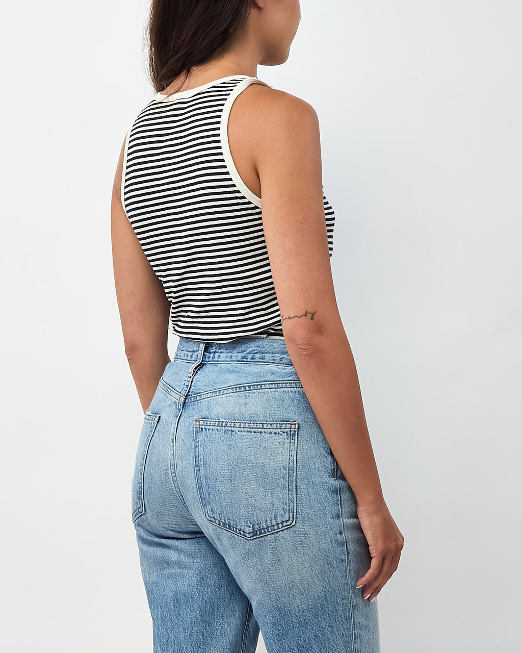 Saint Laurent Black and White Stripe YSL Logo Cassandre Tank Top - S
