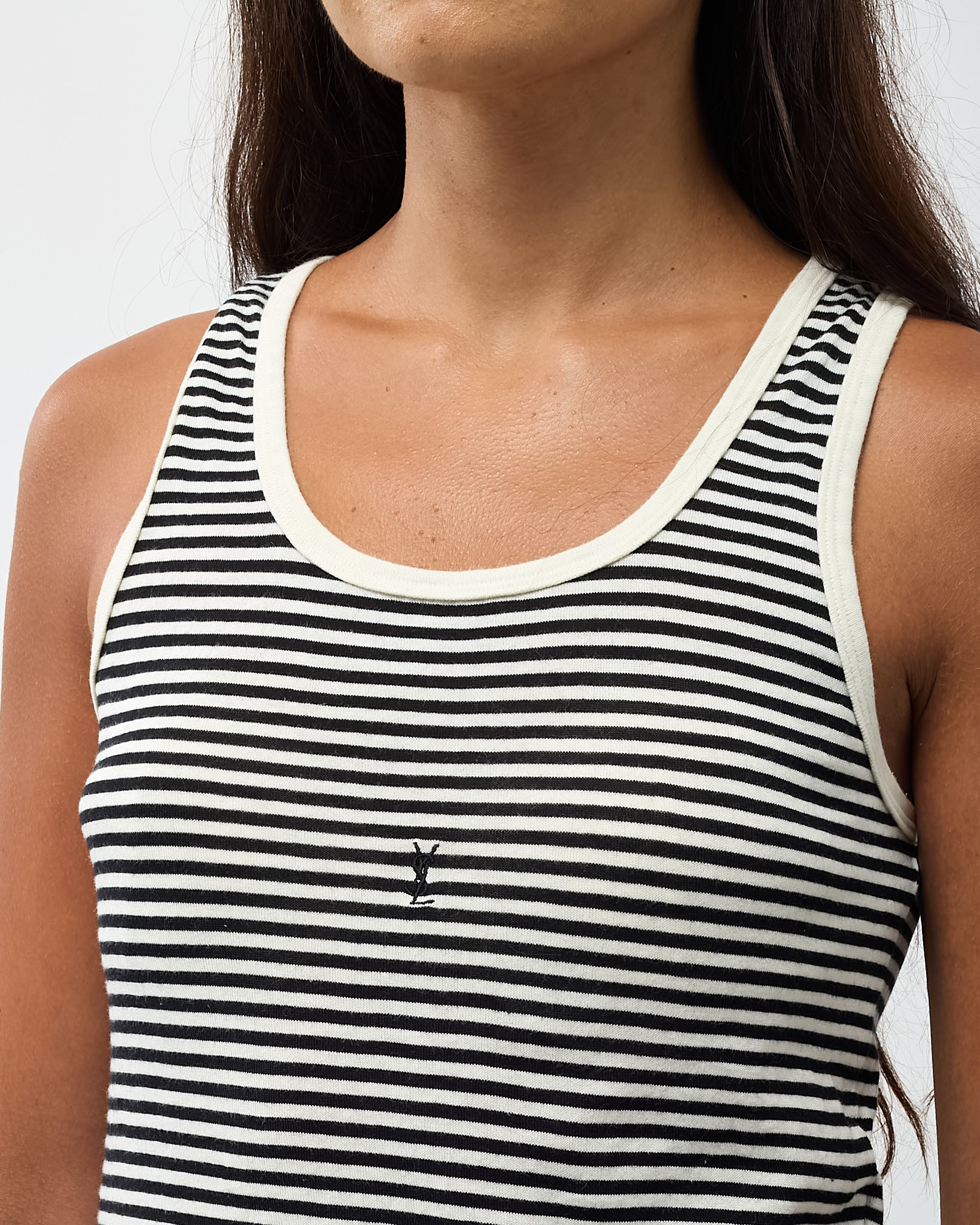 Saint Laurent Black and White Stripe YSL Logo Cassandre Tank Top - S