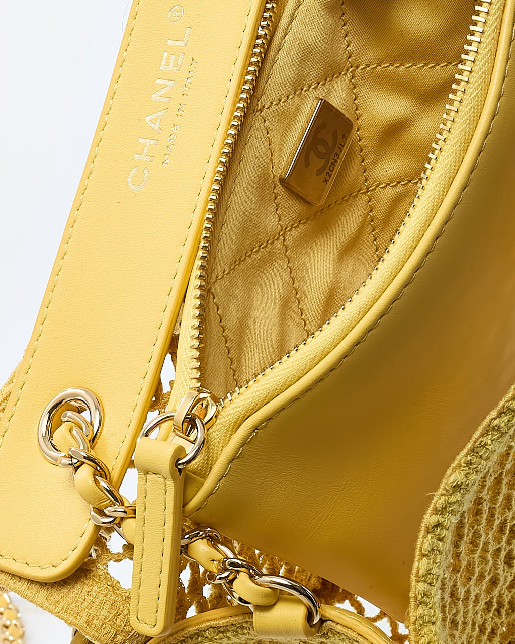 Chanel Coco Beach Yellow Mesh Macrame Small Flap Bag GHW