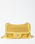 Chanel Coco Beach Yellow Mesh Macrame Small Flap Bag GHW
