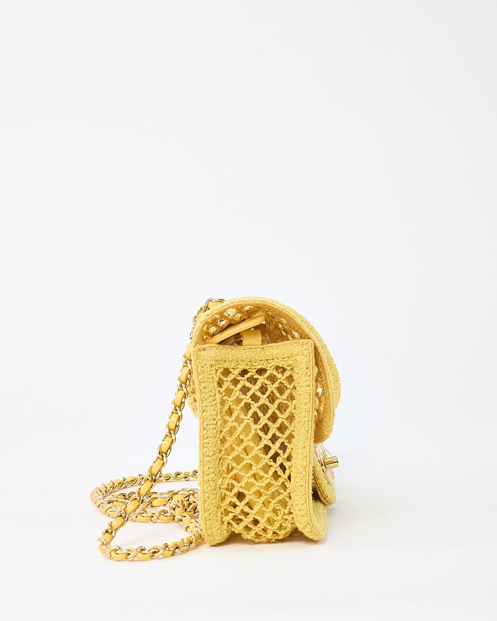 Chanel Coco Beach Yellow Mesh Macrame Small Flap Bag GHW