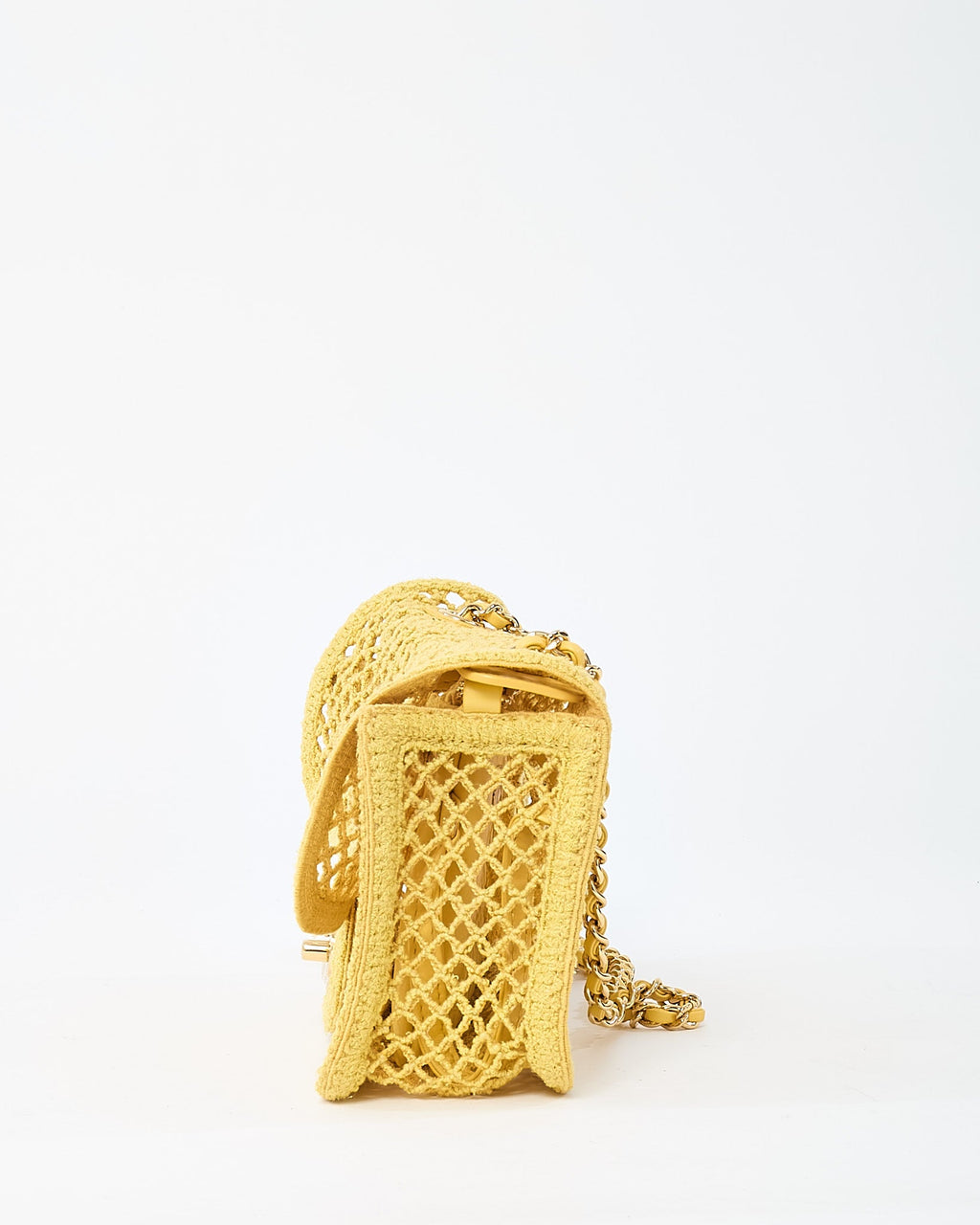 Chanel Coco Beach Yellow Mesh Macrame Small Flap Bag GHW