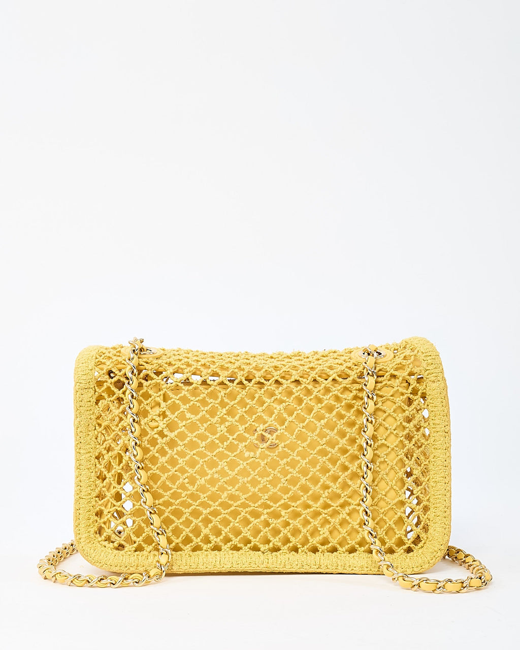 Chanel Coco Beach Yellow Mesh Macrame Small Flap Bag GHW