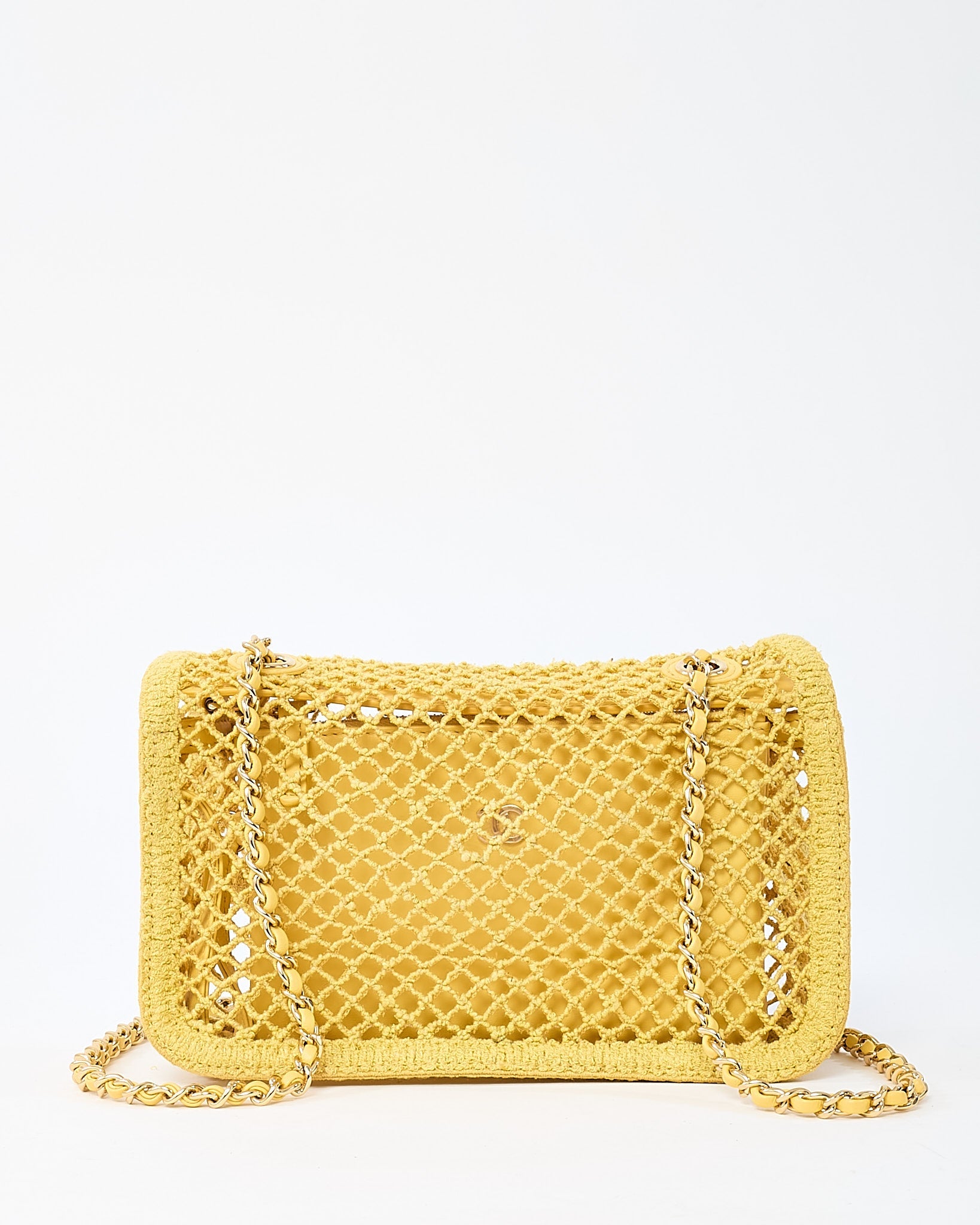 Chanel Coco Beach Yellow Mesh Macrame Small Flap Bag GHW