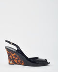 Gucci Vintage Black Patent Leather and GG Logo Tortoise Wedges - 40.5