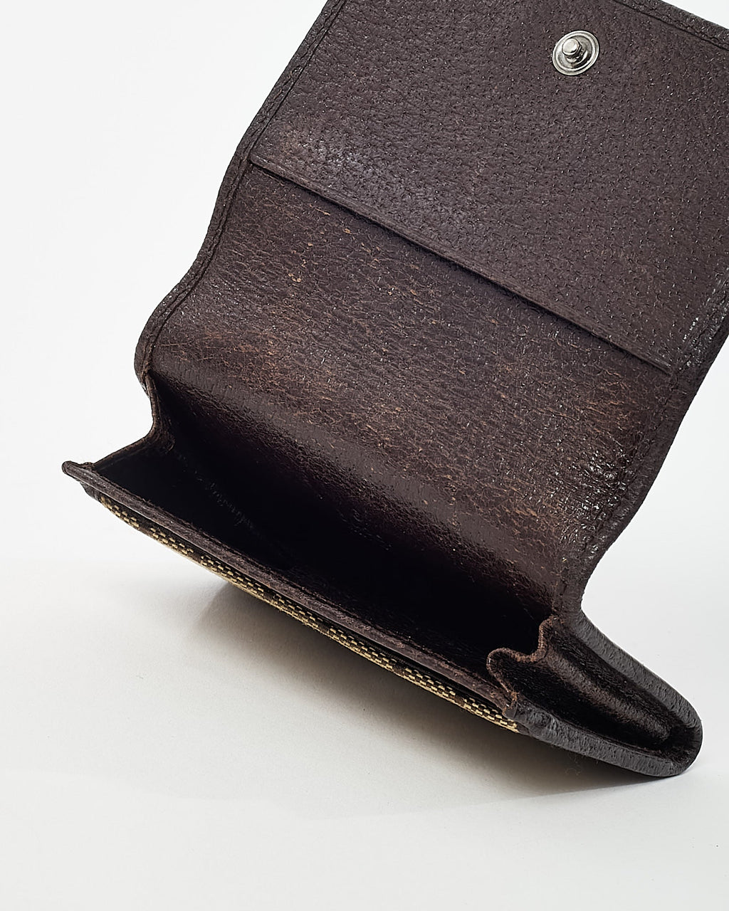 Gucci Dark Brown Leather and Beige and Brown GG Monogram Canvas Card Case Wallet
