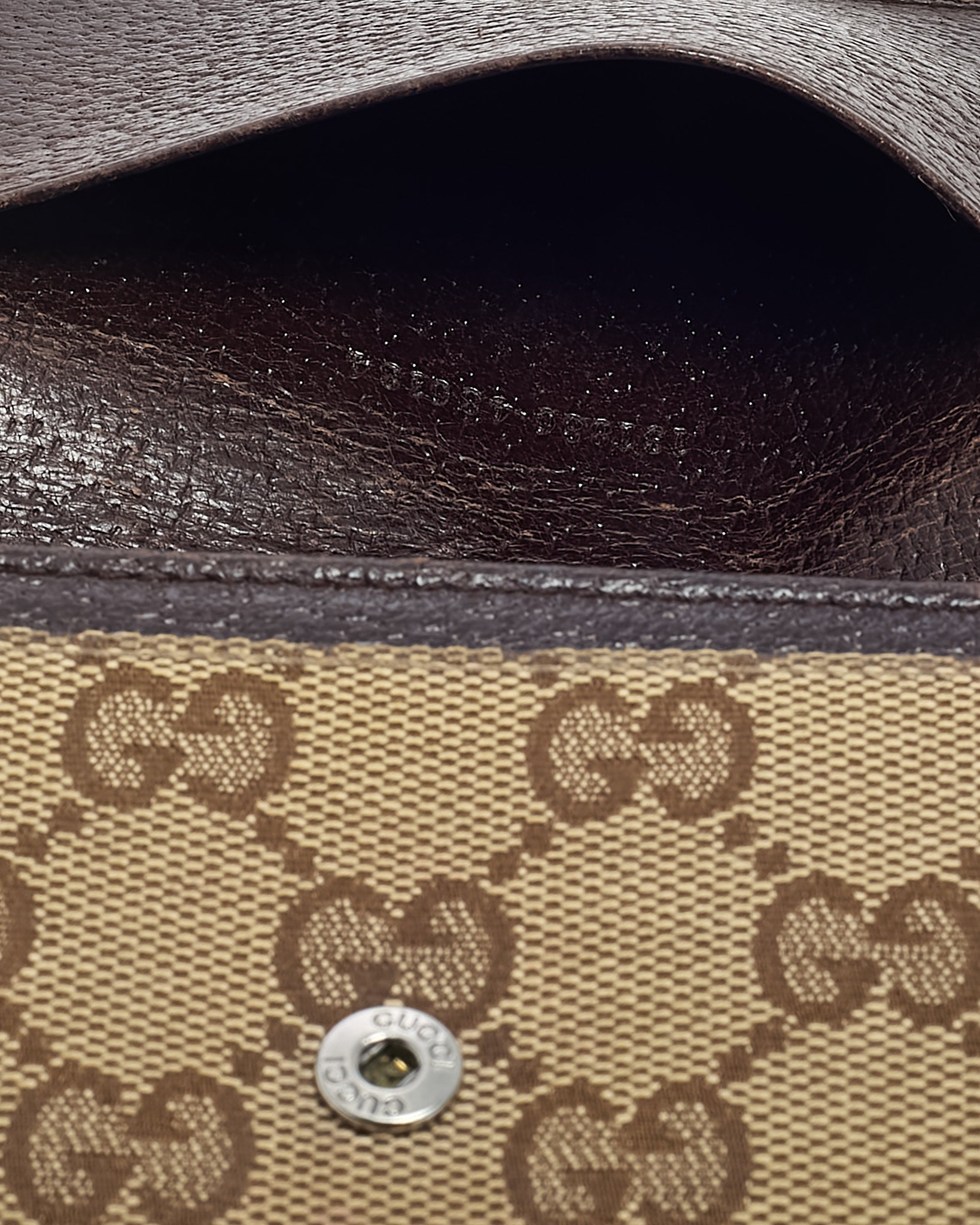 Gucci Dark Brown Leather and Beige and Brown GG Monogram Canvas Card Case Wallet