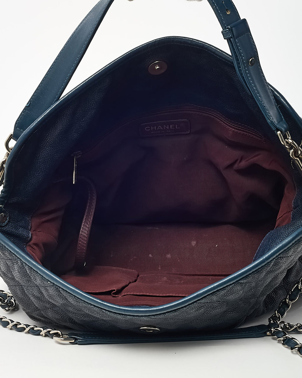 Chanel Navy Quilted Caviar Leather French Riviera 2Way Hobo Shoulder Bag