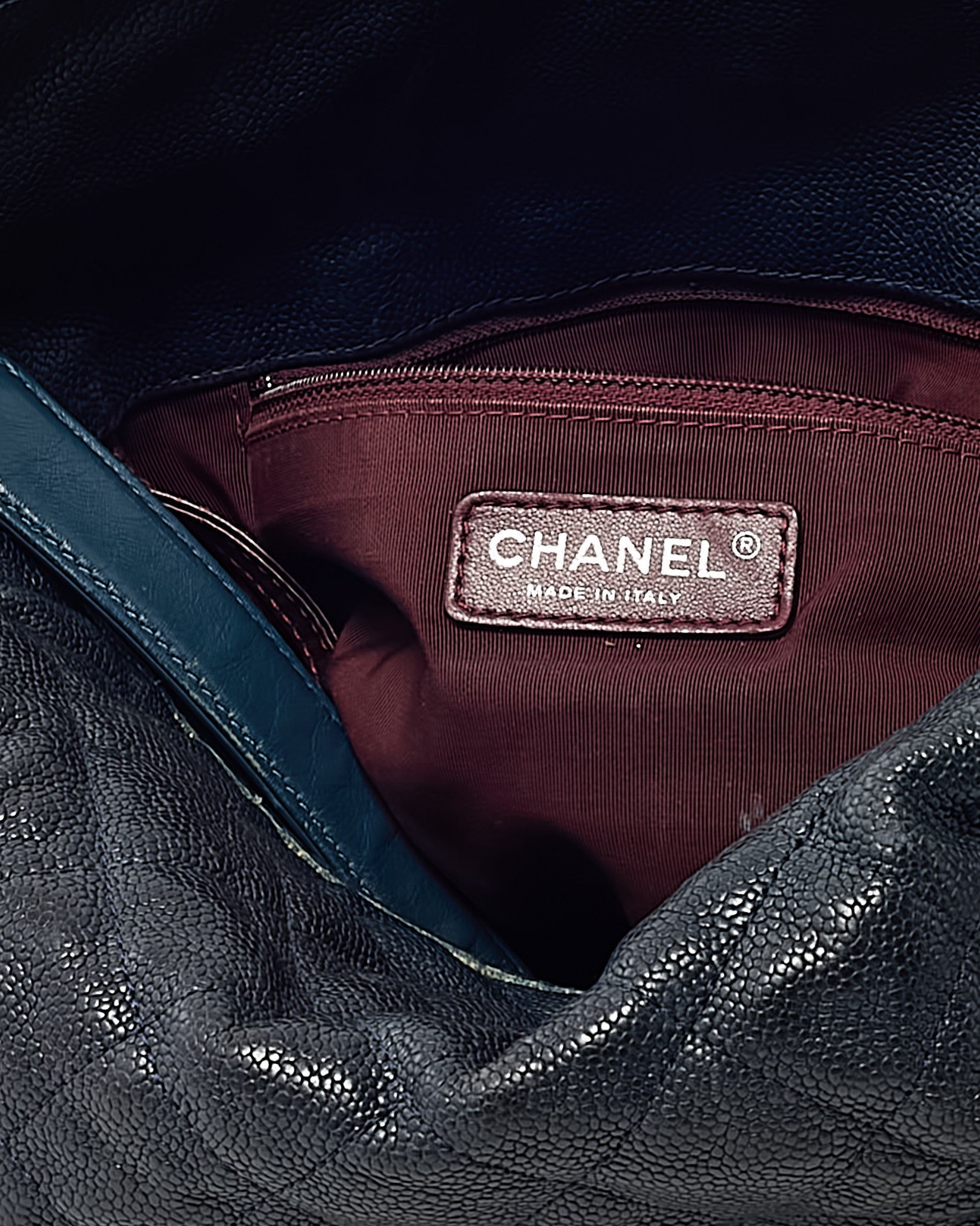 Chanel Navy Quilted Caviar Leather French Riviera 2Way Hobo Shoulder Bag