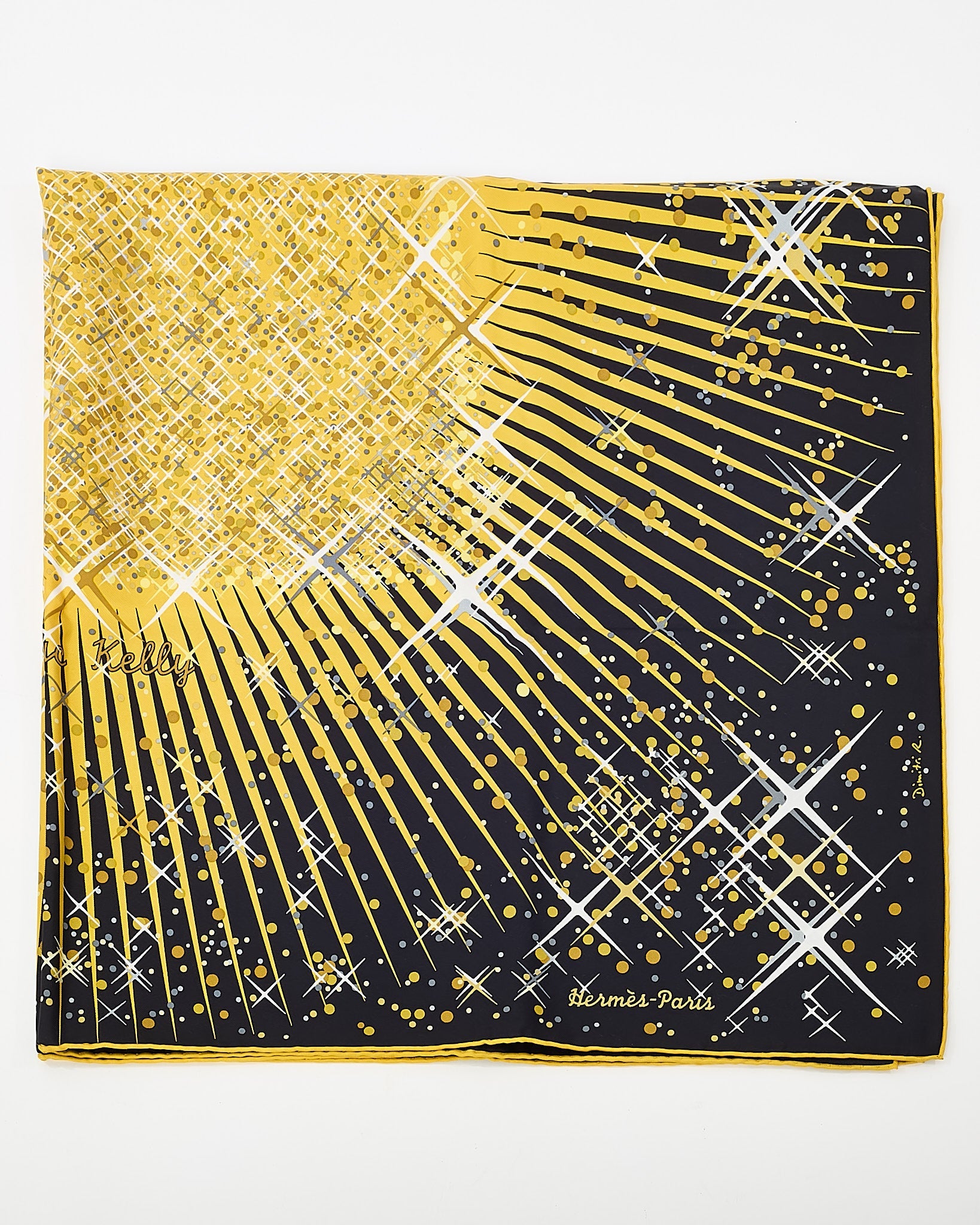 Hermès Black and Gold Multi "Magic Kelly" Silk Printed 90cm Scarf