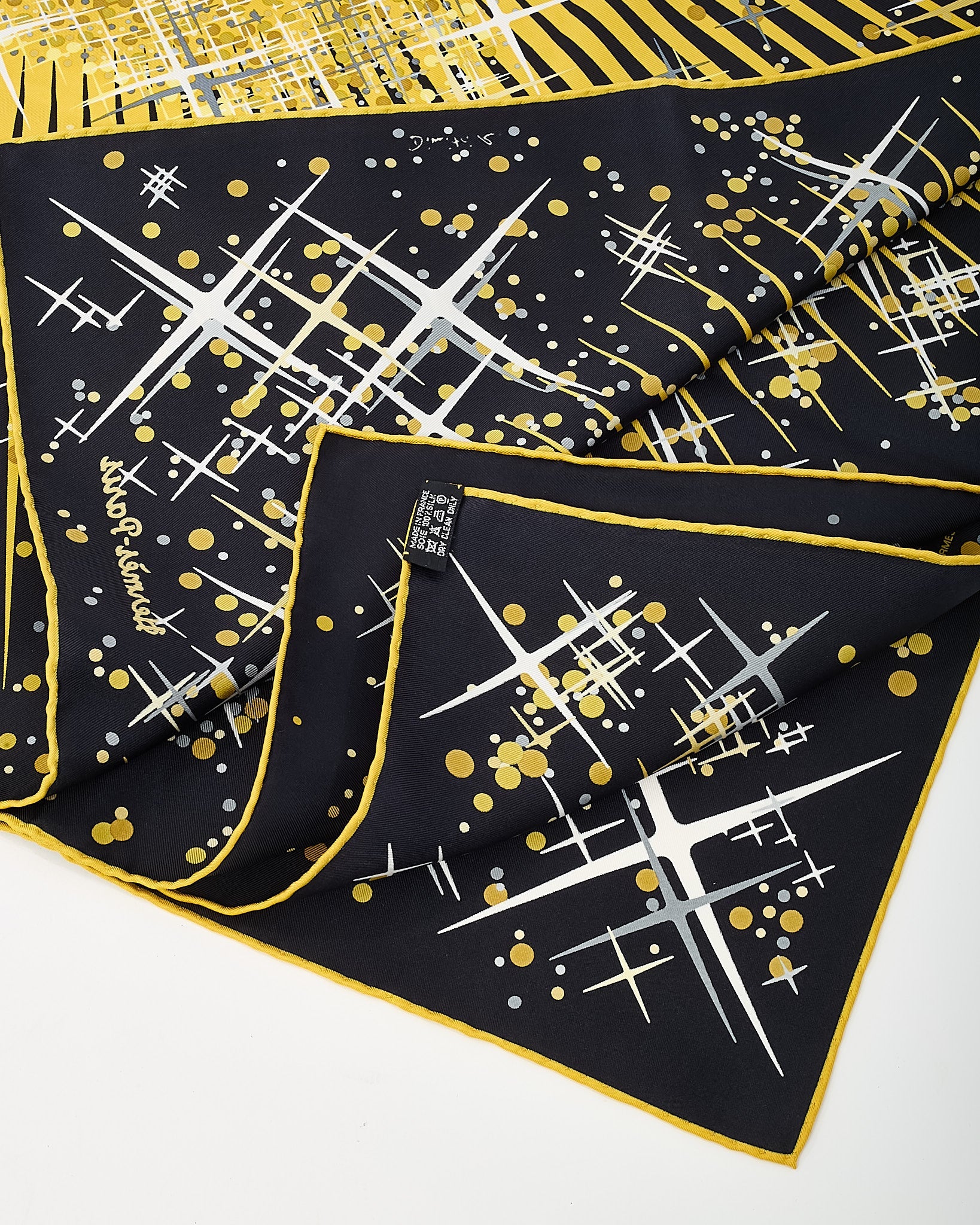 Hermès Black and Gold Multi "Magic Kelly" Silk Printed 90cm Scarf