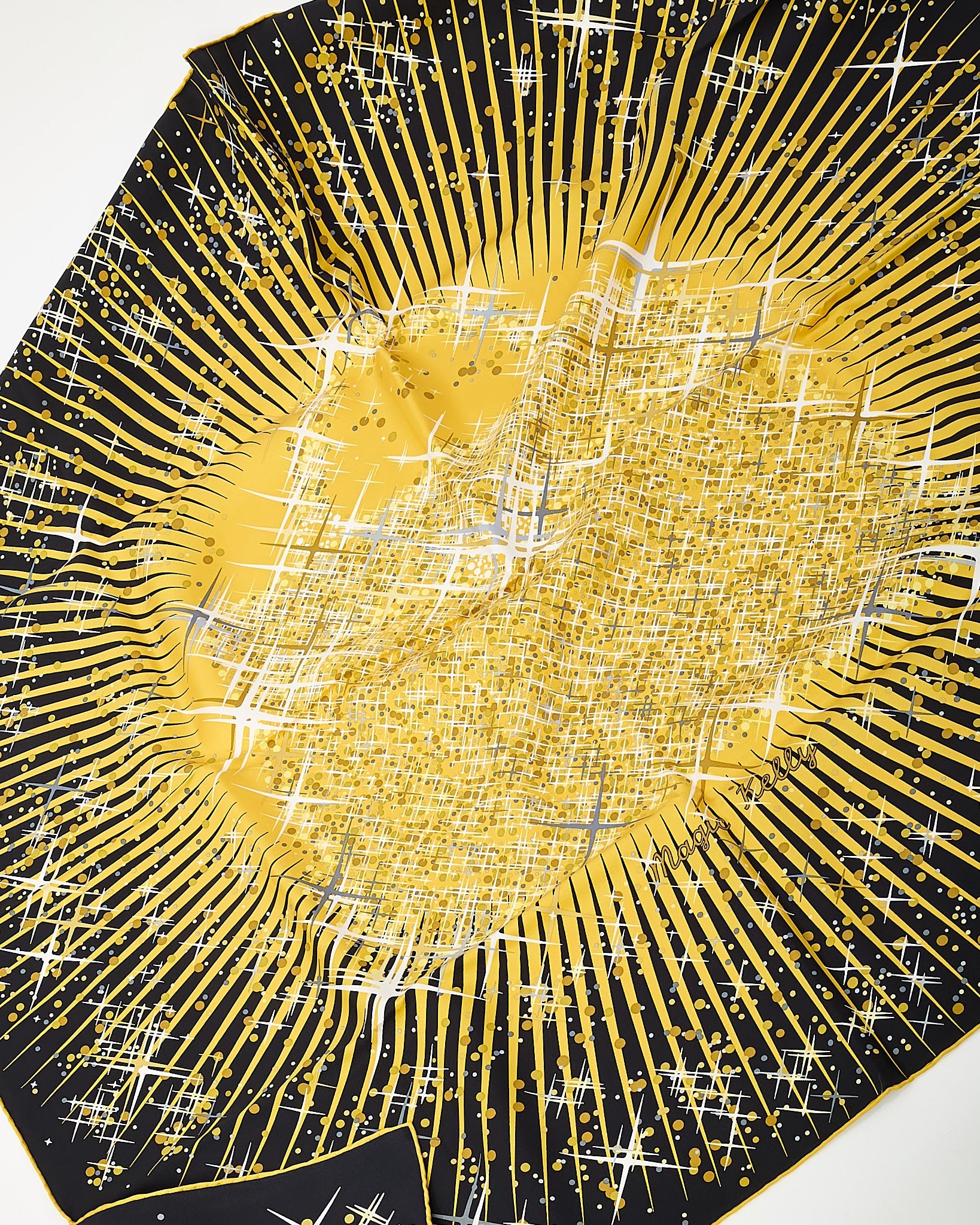 Hermès Black and Gold Multi "Magic Kelly" Silk Printed 90cm Scarf