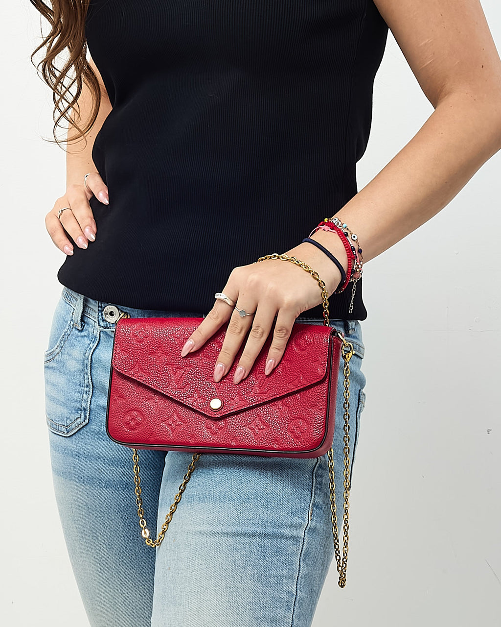 Louis Vuitton Red Monogram Empreinte Leather Felicie Pochette Crossbody Bag
