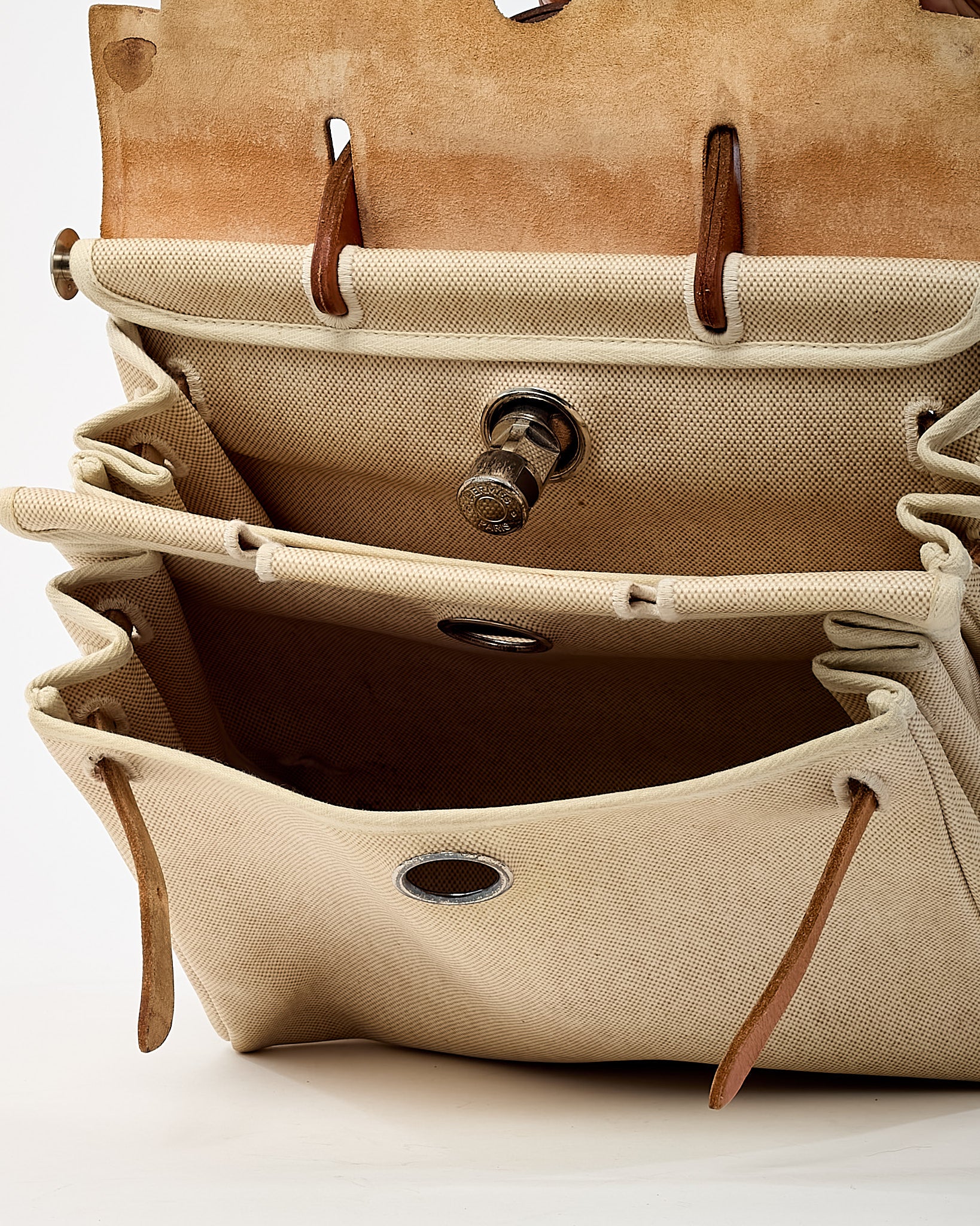 Hermès Beige Natural Toile Vache Calfskin Herbag 30 PM Backpack