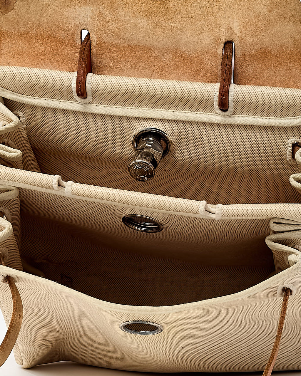 Hermès Beige Natural Toile Vache Calfskin Herbag 30 PM Backpack