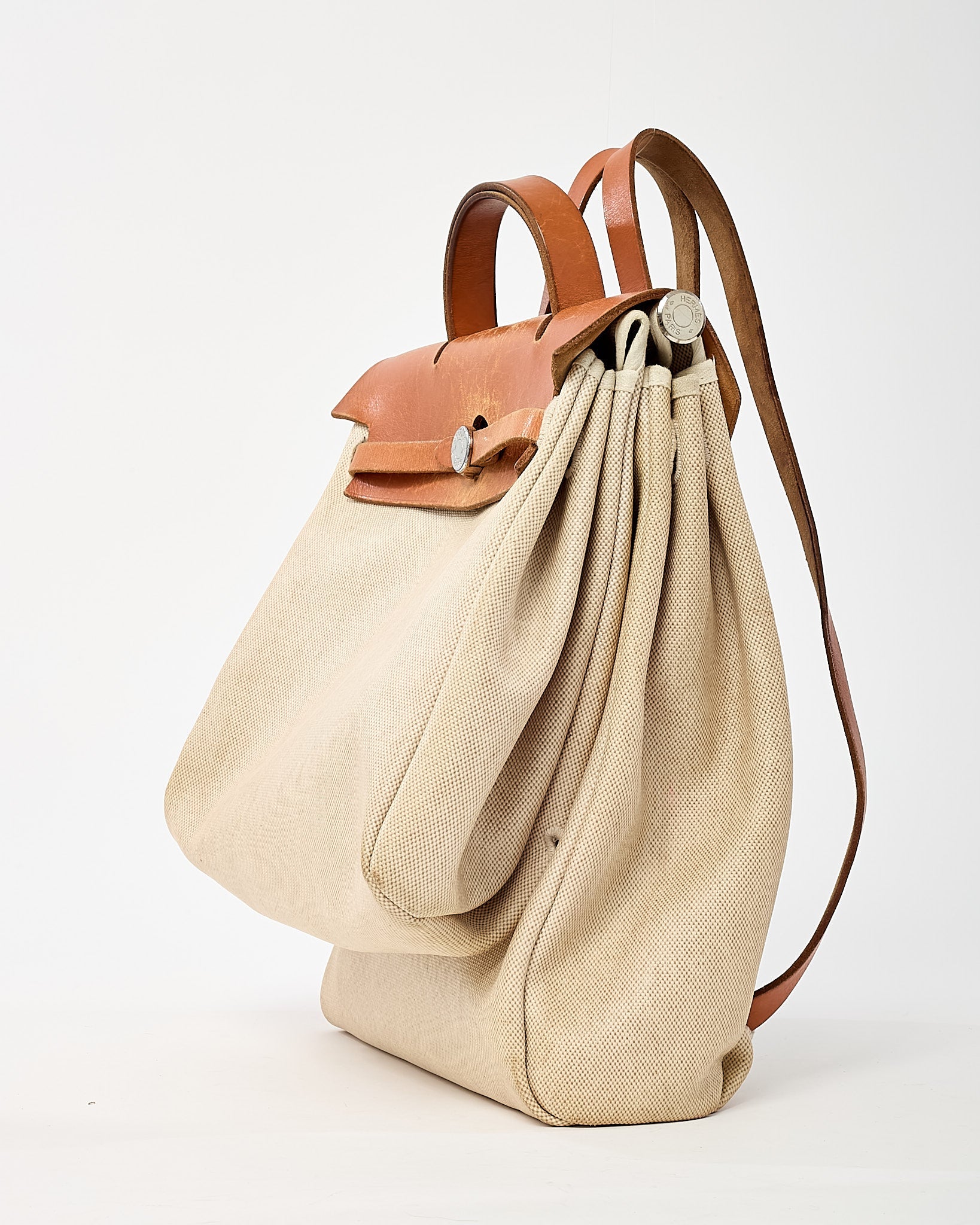 Hermès Beige Natural Toile Vache Calfskin Herbag 30 PM Backpack