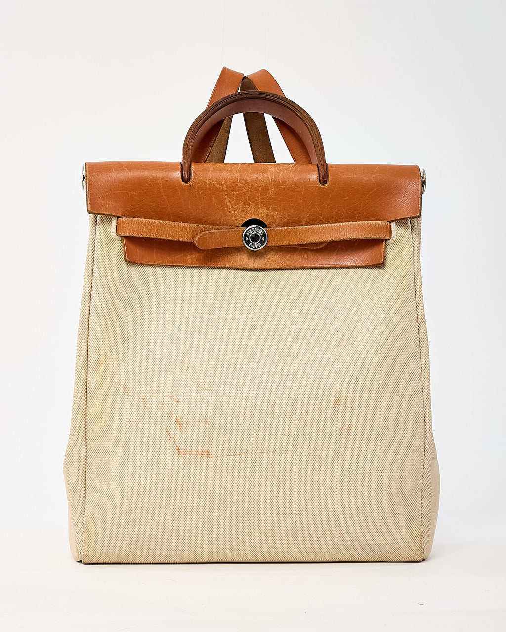 Hermès Beige Natural Toile Vache Calfskin Herbag 30 PM Backpack