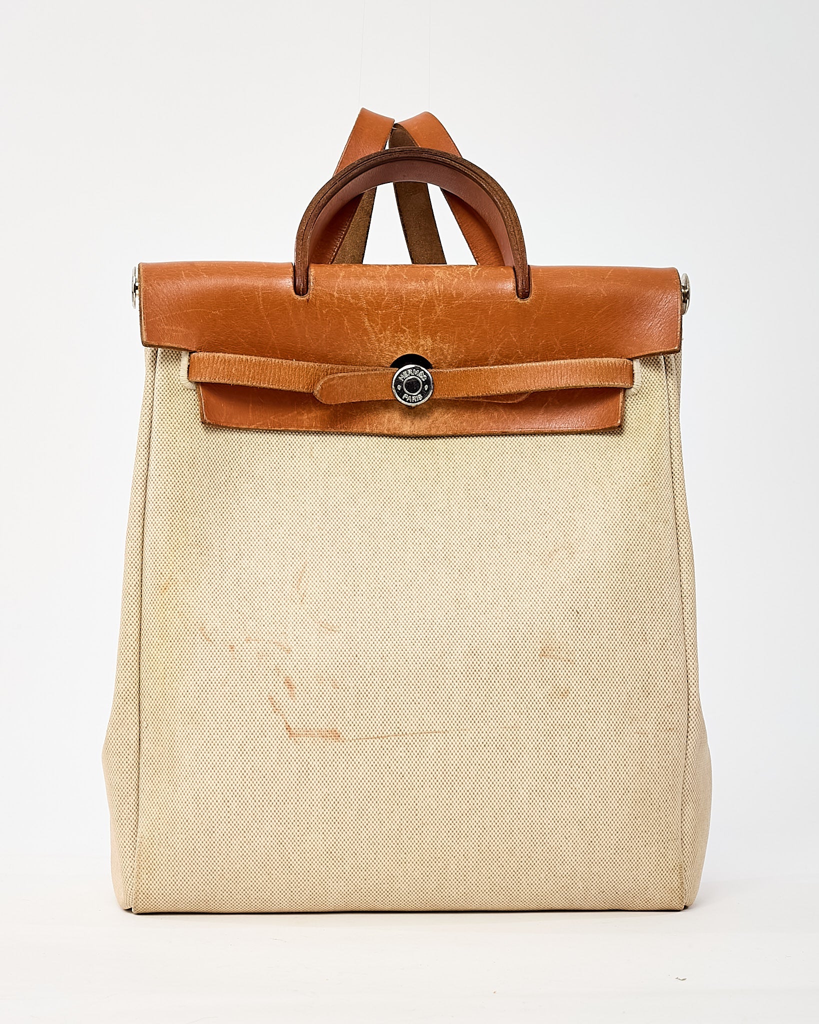Hermès Beige Natural Toile Vache Calfskin Herbag 30 PM Backpack