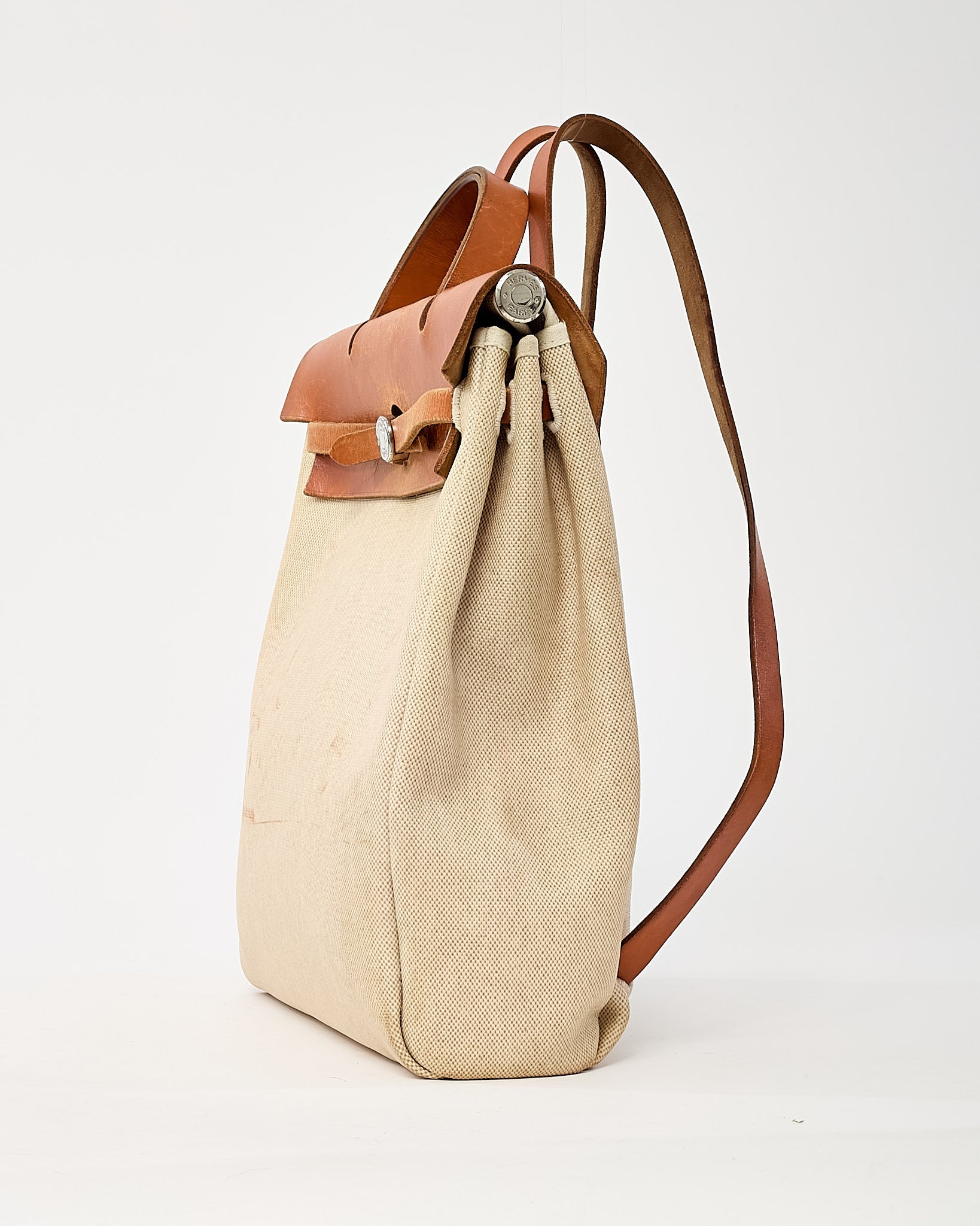 Hermès Beige Natural Toile Vache Calfskin Herbag 30 PM Backpack