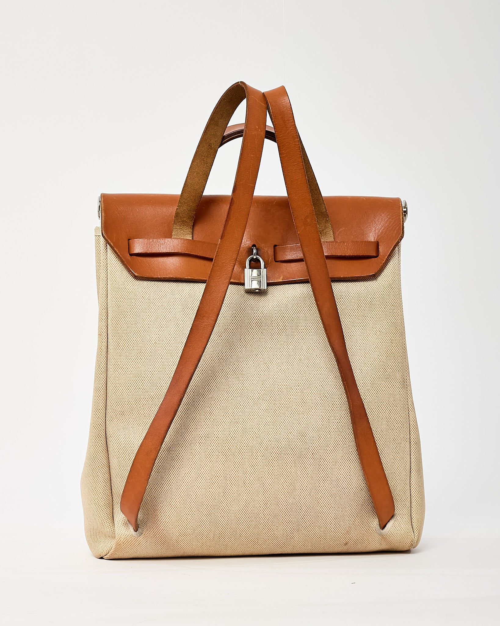 Hermès Beige Natural Toile Vache Calfskin Herbag 30 PM Backpack