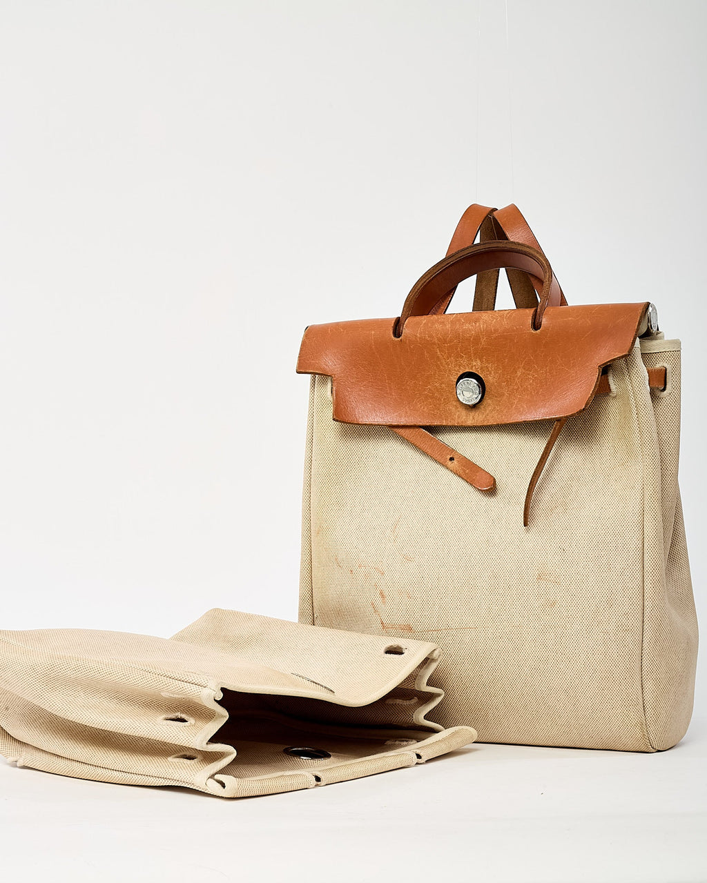 Hermès Beige Natural Toile Vache Calfskin Herbag 30 PM Backpack