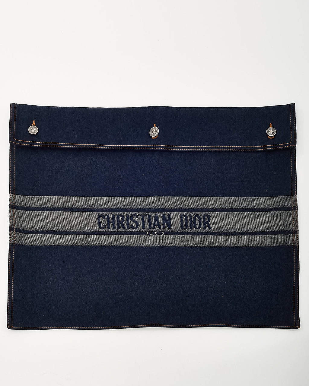 Dior Blue Denim Christian Dior Embroidered Logo Pouch