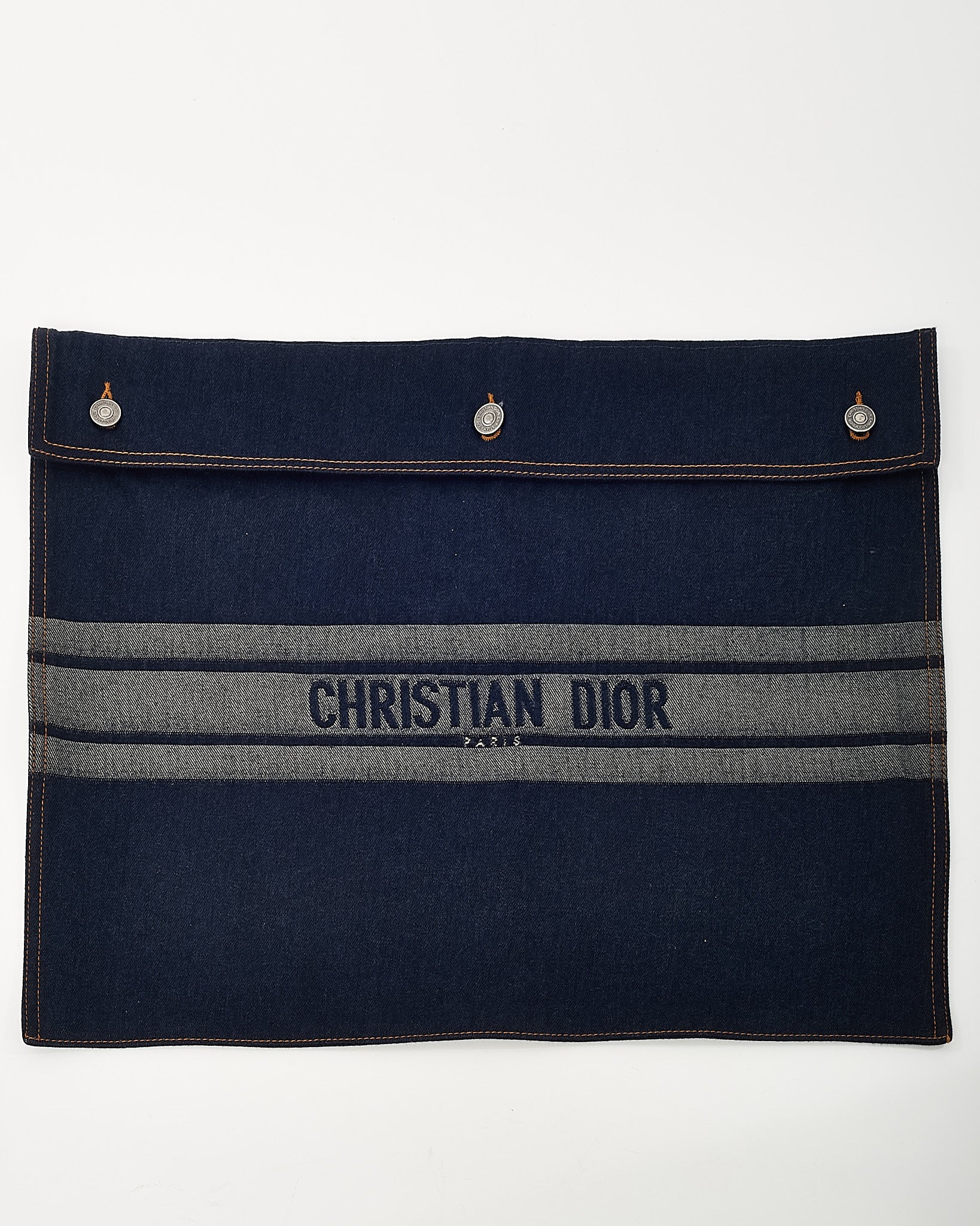 Dior Blue Denim Christian Dior Embroidered Logo Pouch