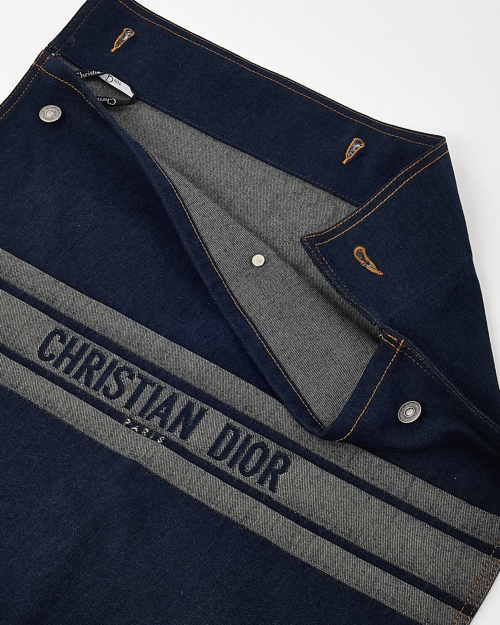 Dior Blue Denim Christian Dior Embroidered Logo Pouch