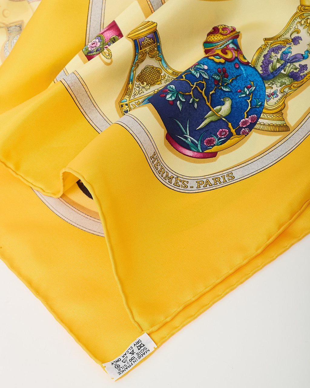 Hermès Yellow/Blue/Pink Multi "Qu'importe Le Flacon" Silk Printed 90cm Scarf
