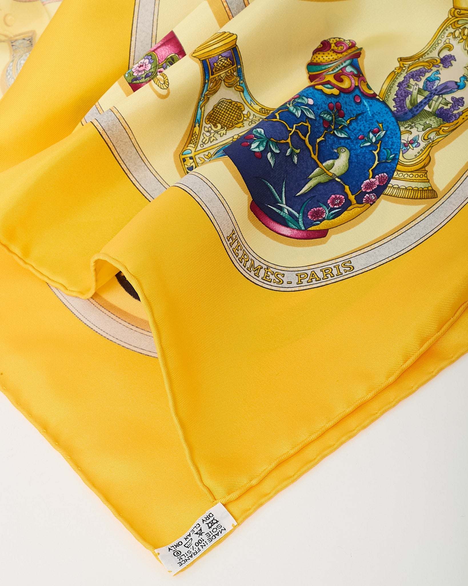 Hermès Yellow/Blue/Pink Multi "Qu'importe Le Flacon" Silk Printed 90cm Scarf