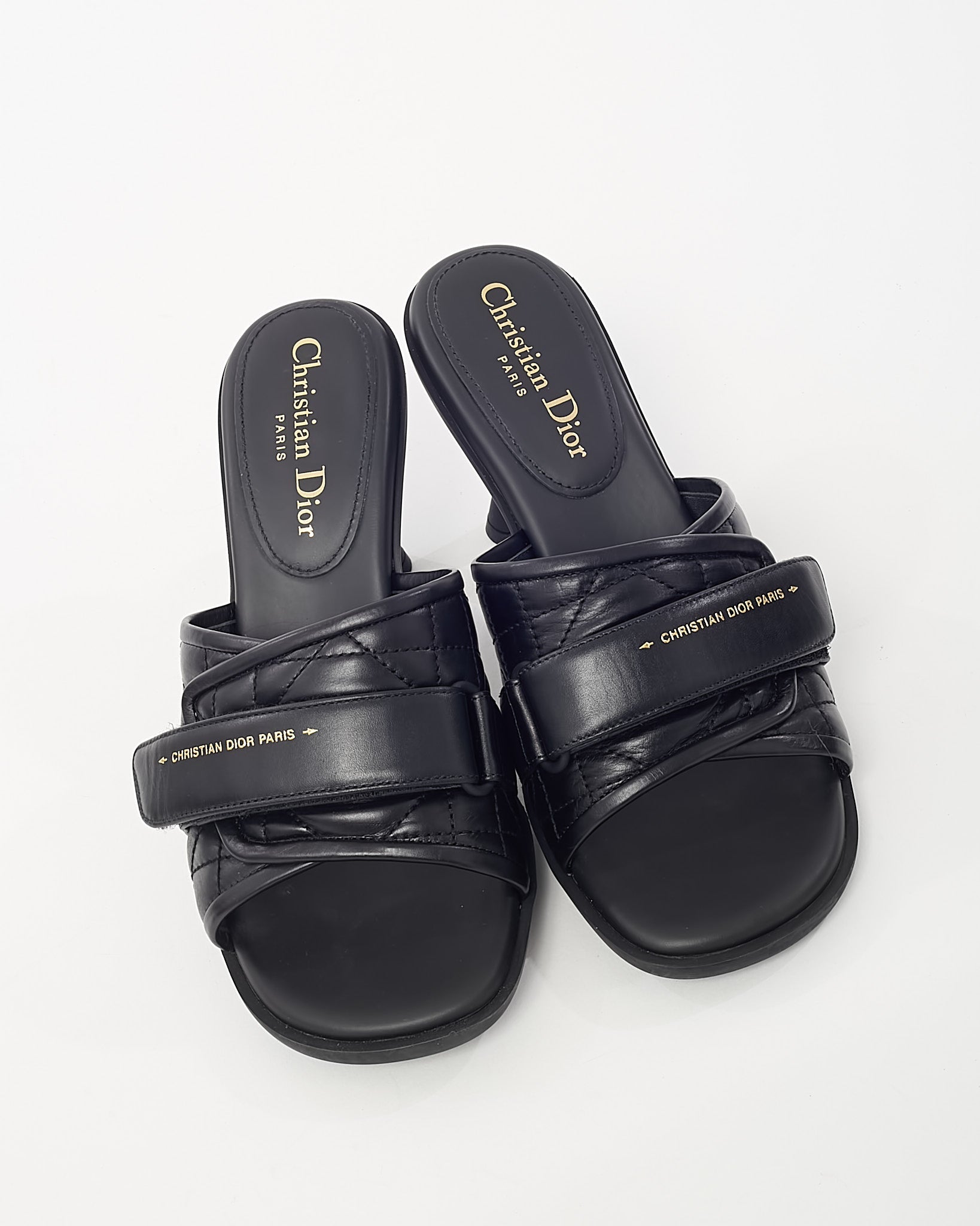 Dior Black Cannage Leather Logo DiorEvolution Heeled Mule Sandals - 38.5
