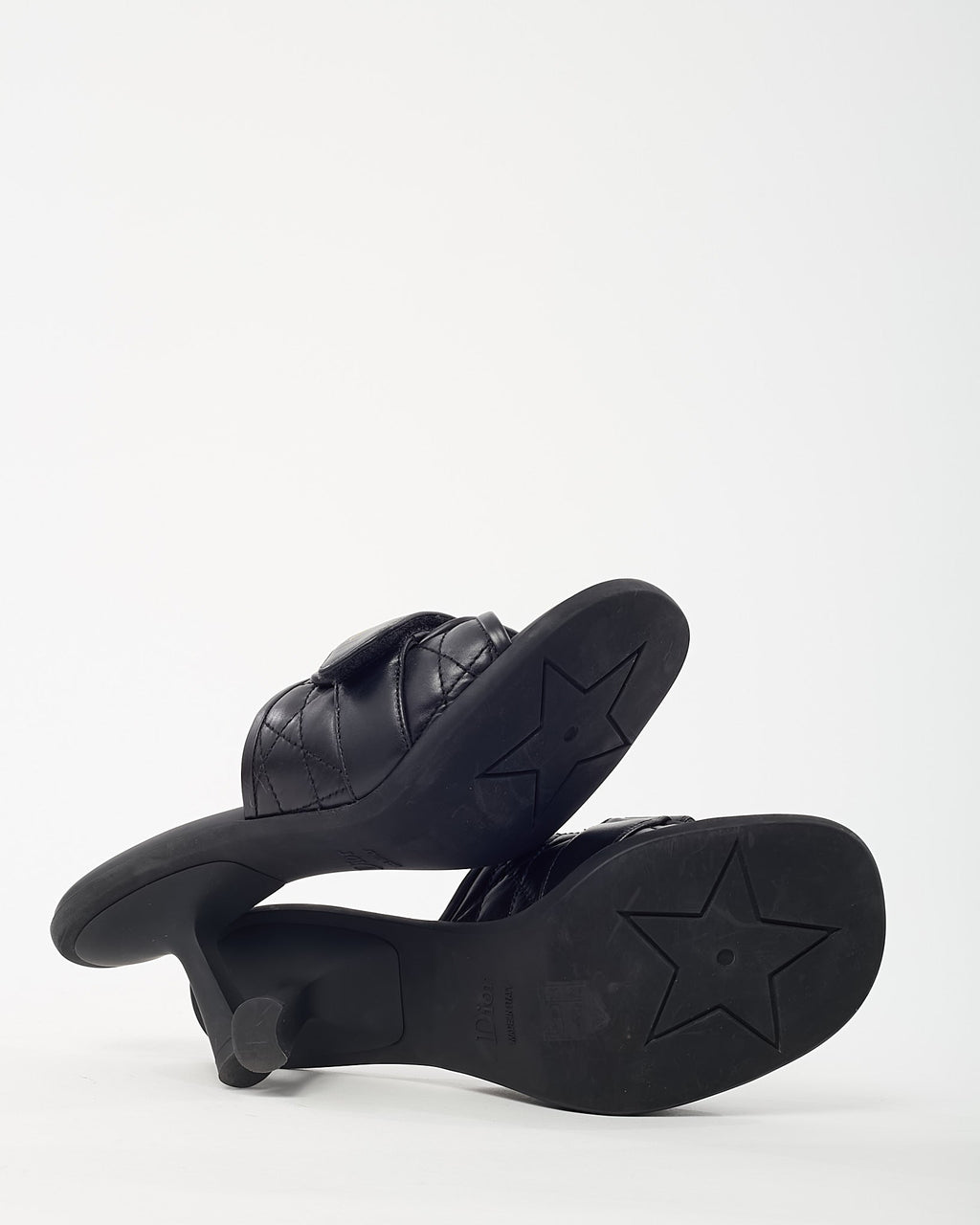 Dior Black Cannage Leather Logo DiorEvolution Heeled Mule Sandals - 38.5