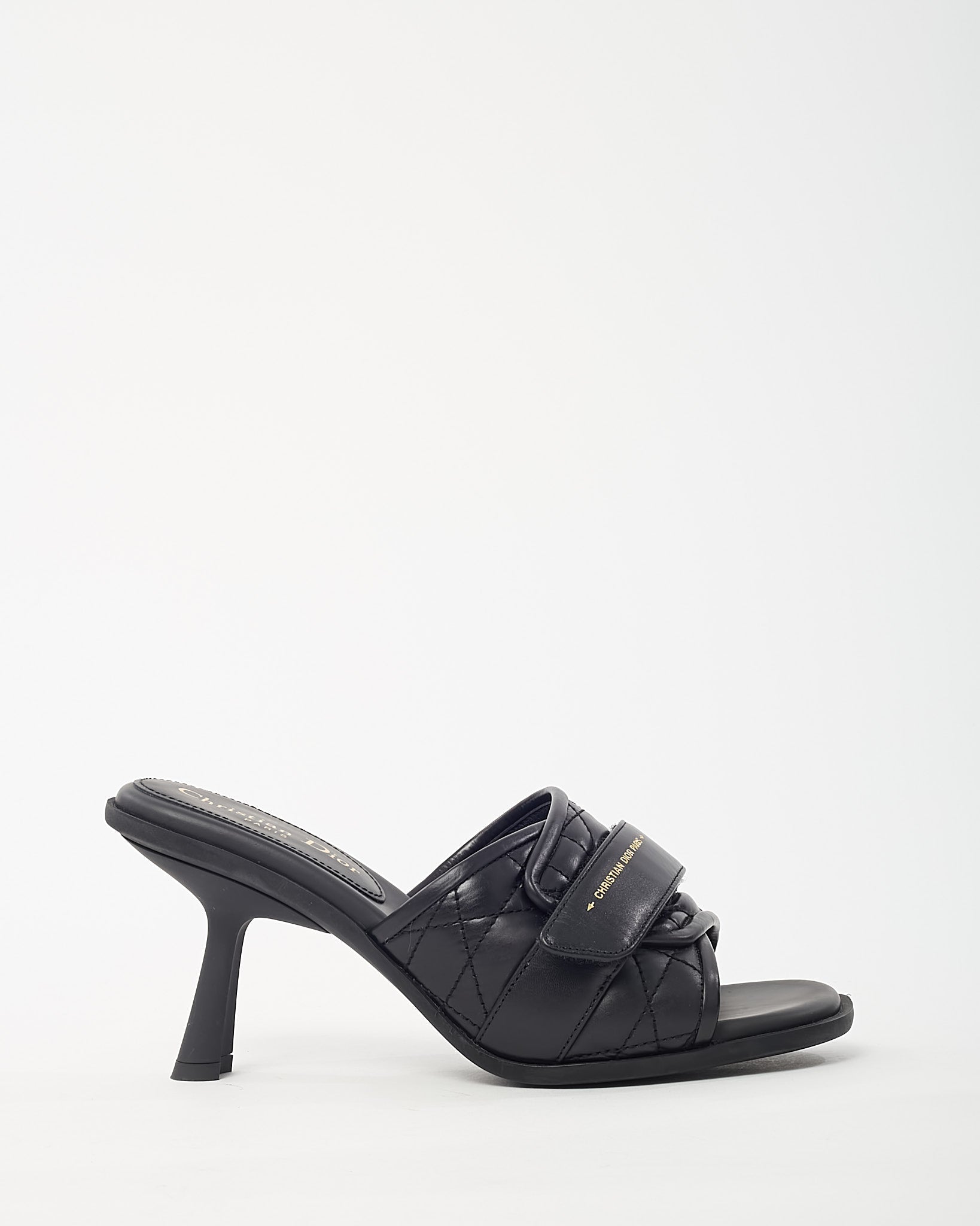 Dior Black Cannage Leather Logo DiorEvolution Heeled Mule Sandals - 38.5