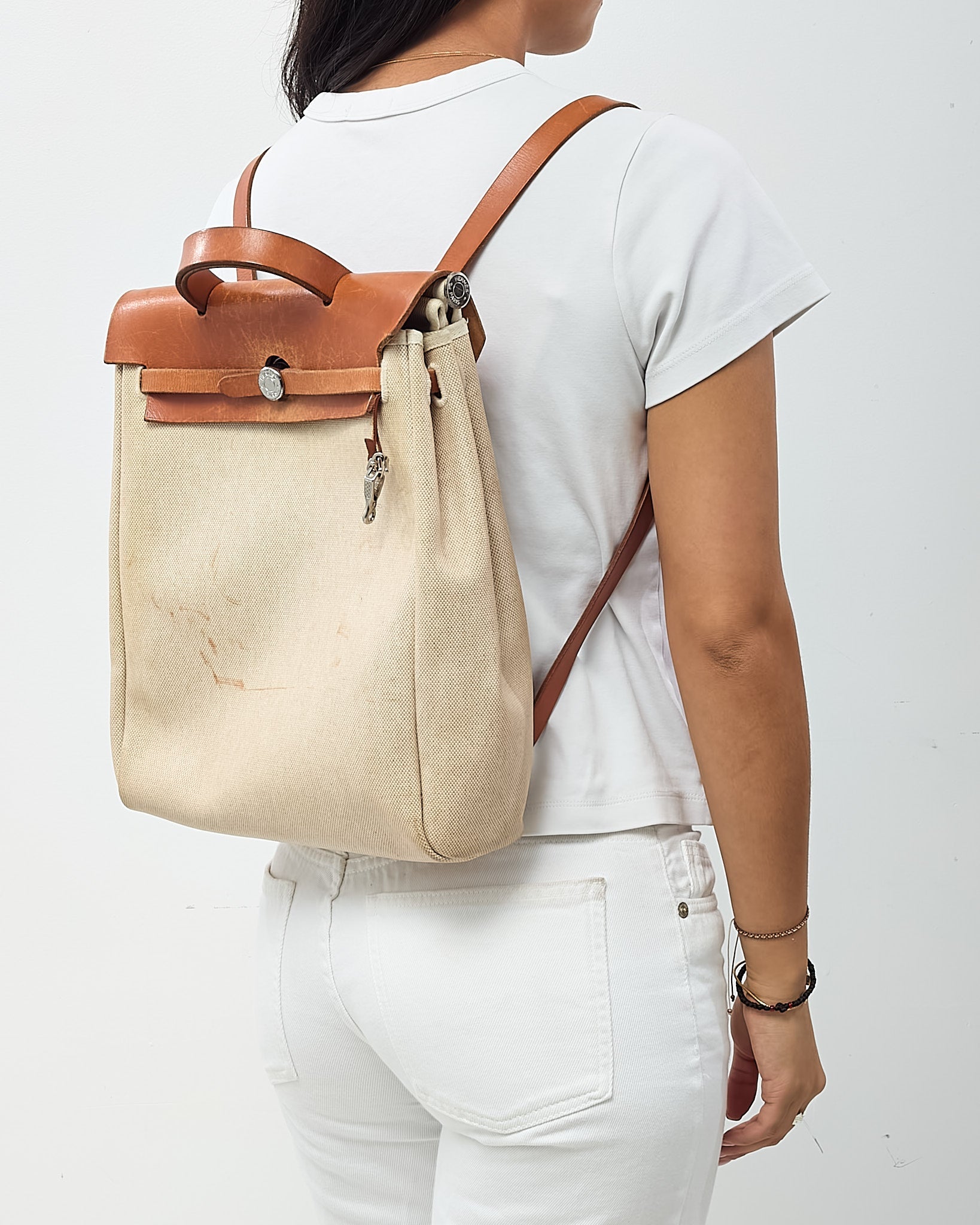 Hermès Beige Natural Toile Vache Calfskin Herbag 30 PM Backpack