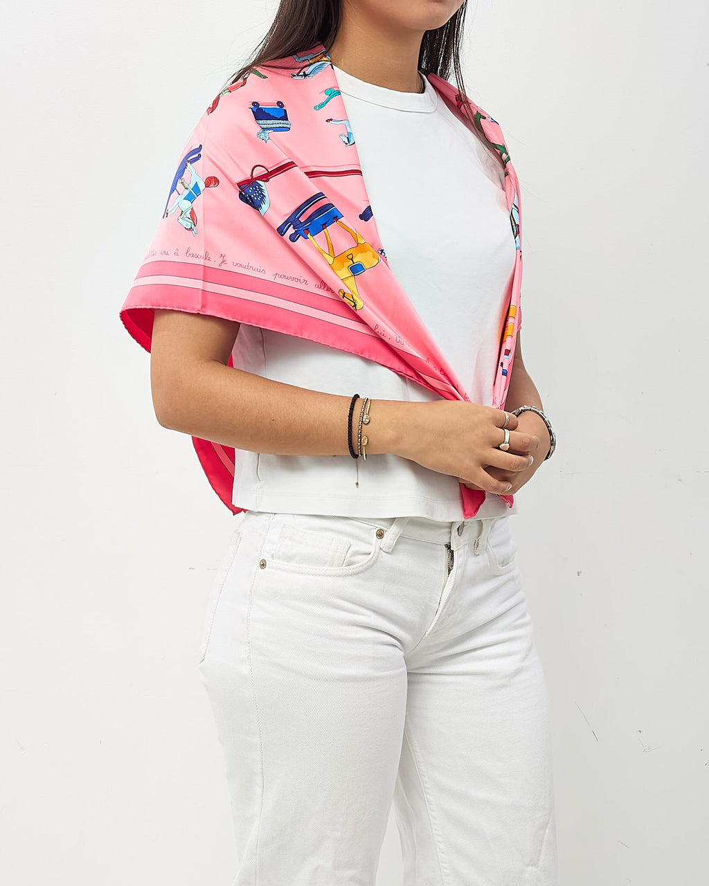 Hermès Pink/Blue/Green Multi "Raconte-moi le Cheval" Silk Printed 90cm Scarf