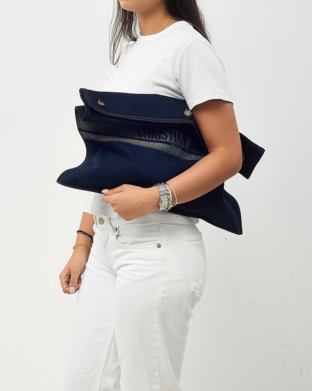 Dior Blue Denim Christian Dior Embroidered Logo Pouch