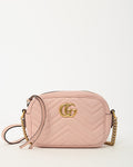 Gucci Pink Chevron Leather Mini Marmont Camera Bag GHW