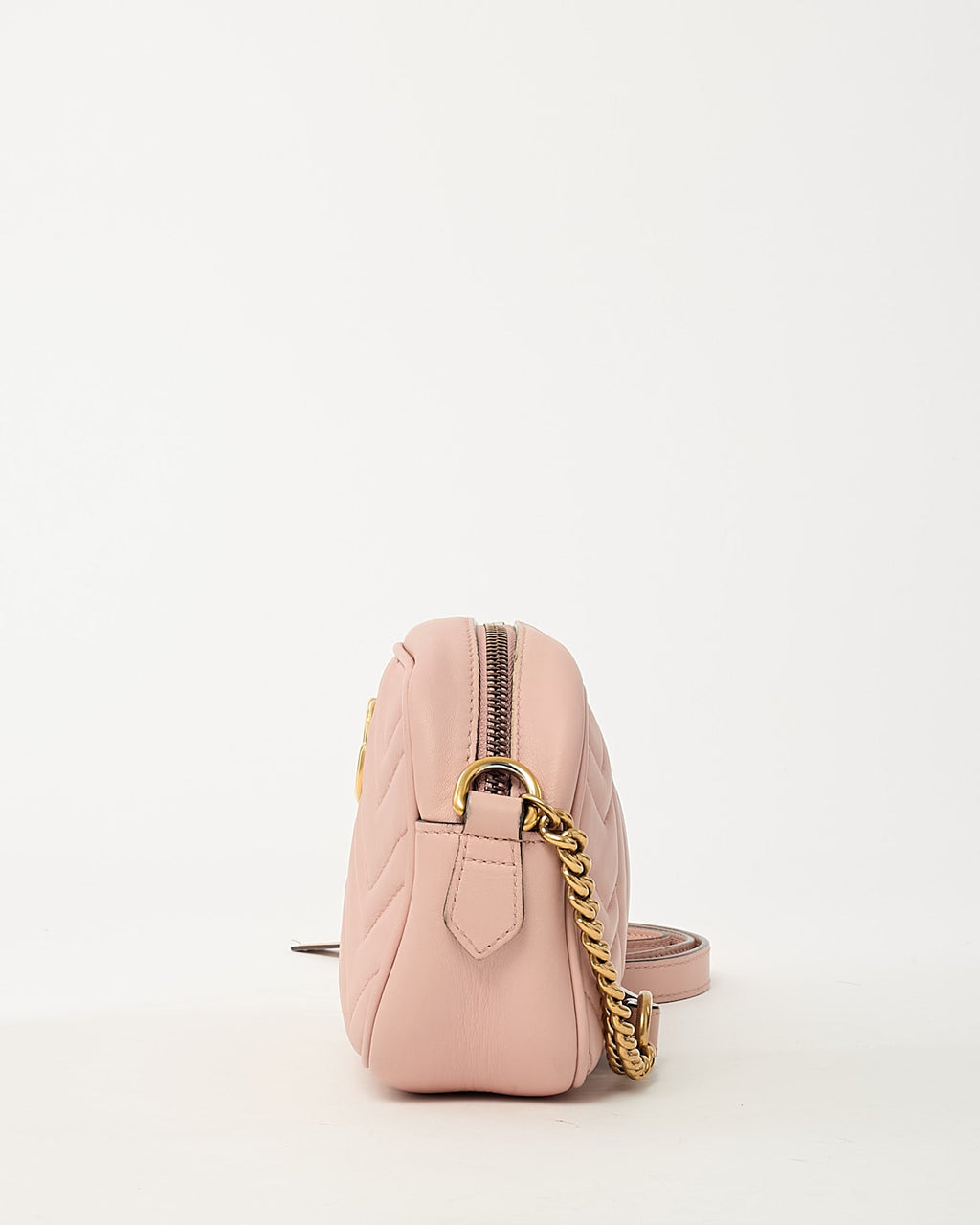 Gucci Pink Chevron Leather Mini Marmont Camera Bag GHW